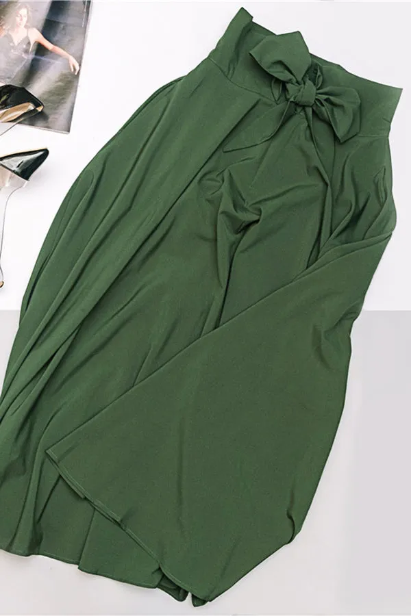 Elegant Solid Color Drawstring Skirts