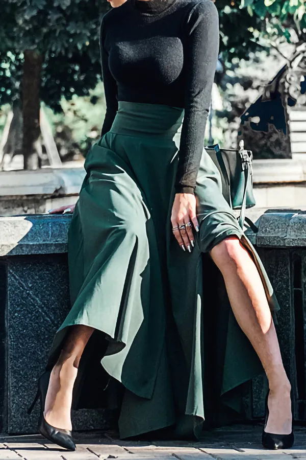 Elegant Solid Color Drawstring Skirts