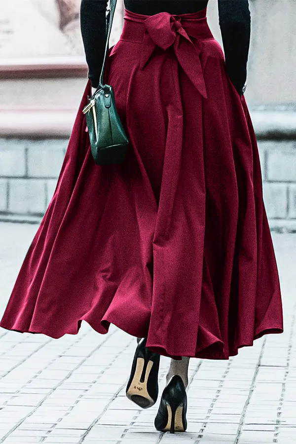 Elegant Solid Color Drawstring Skirts
