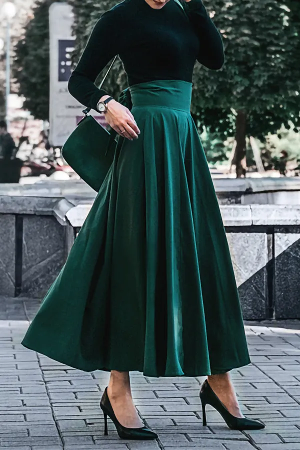 Elegant Solid Color Drawstring Skirts