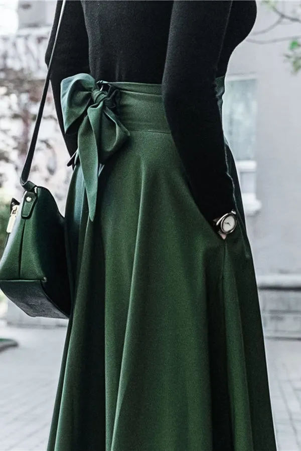 Elegant Solid Color Drawstring Skirts