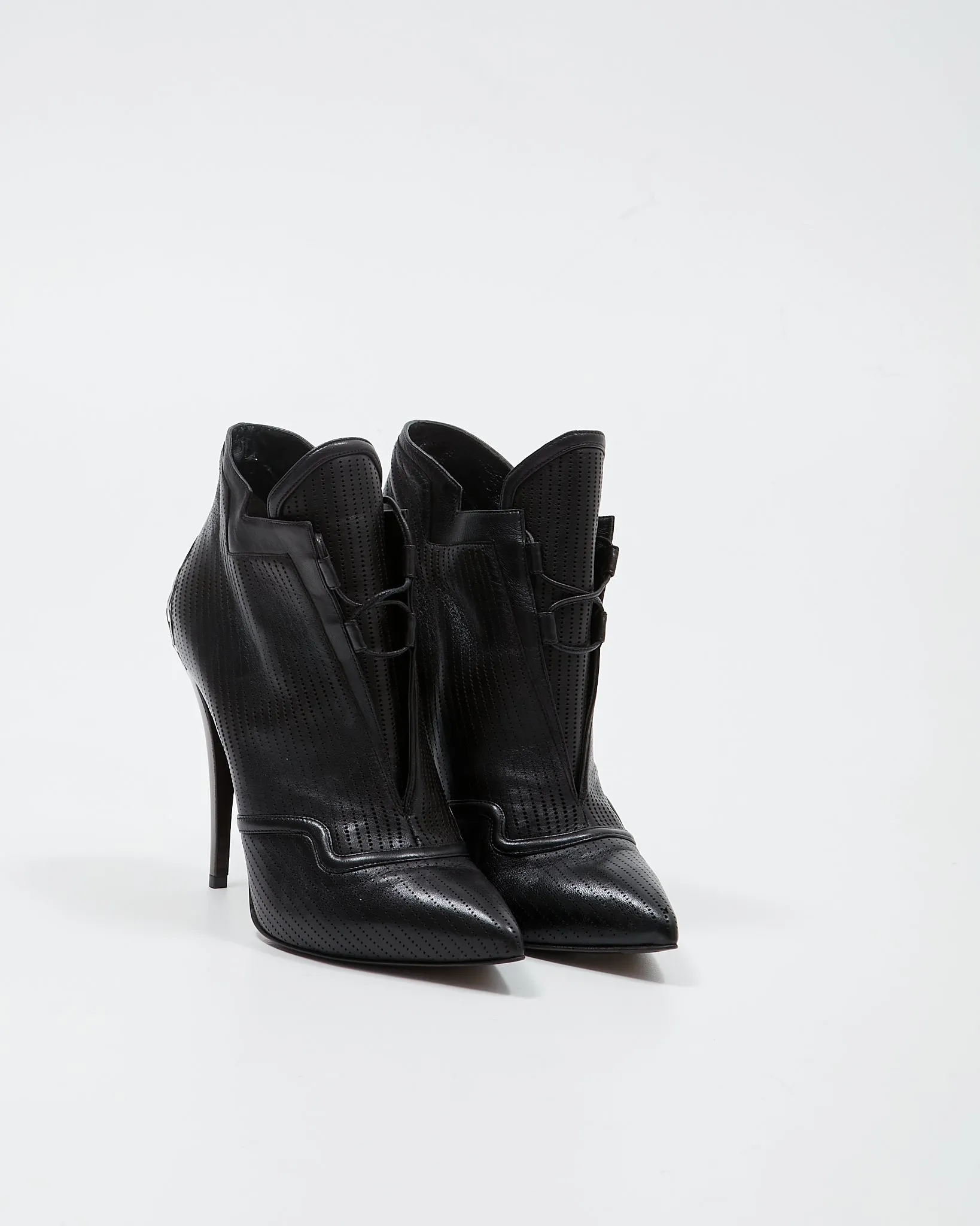 Fendi Black Perforated Leather Honeycomb Gunmetal Détail Heel - 40