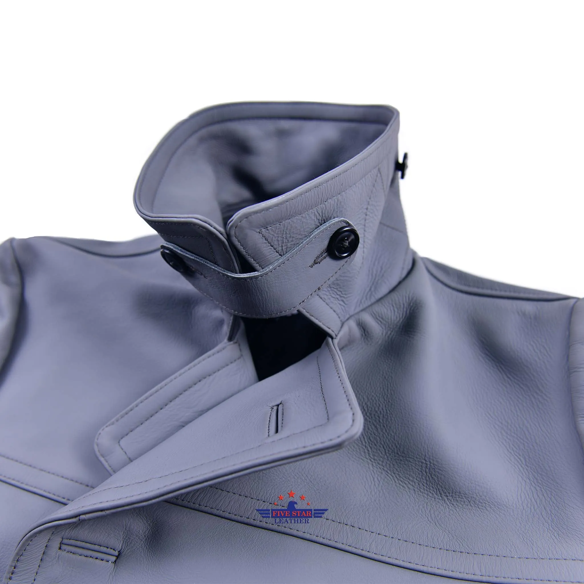 FiveStar Leather German U-Boat Grey Leather Coat Real Steerhide Leather