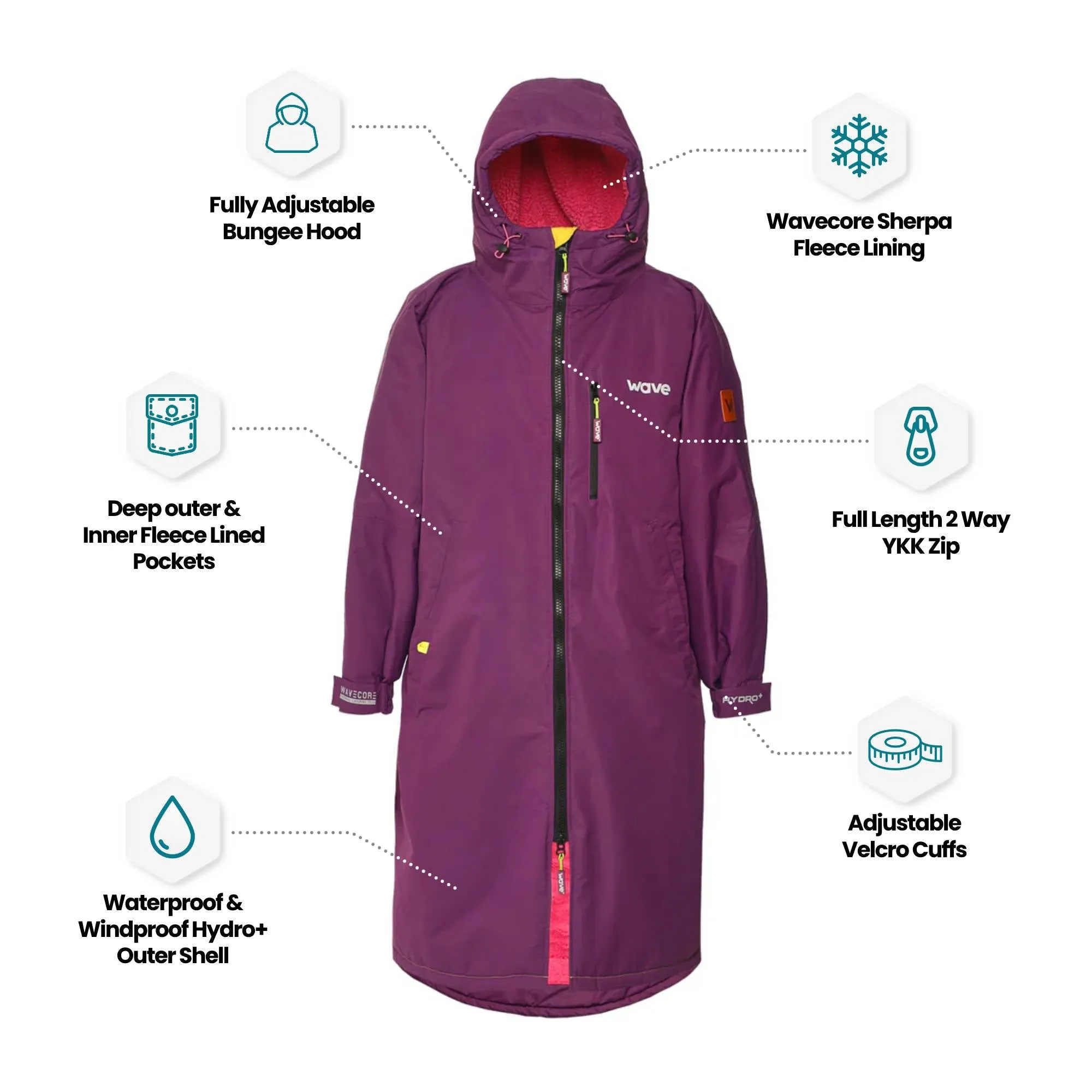 Fleece-Lined Waterproof Changing Robe | Waterproof & Windproof | Unisex | Purple