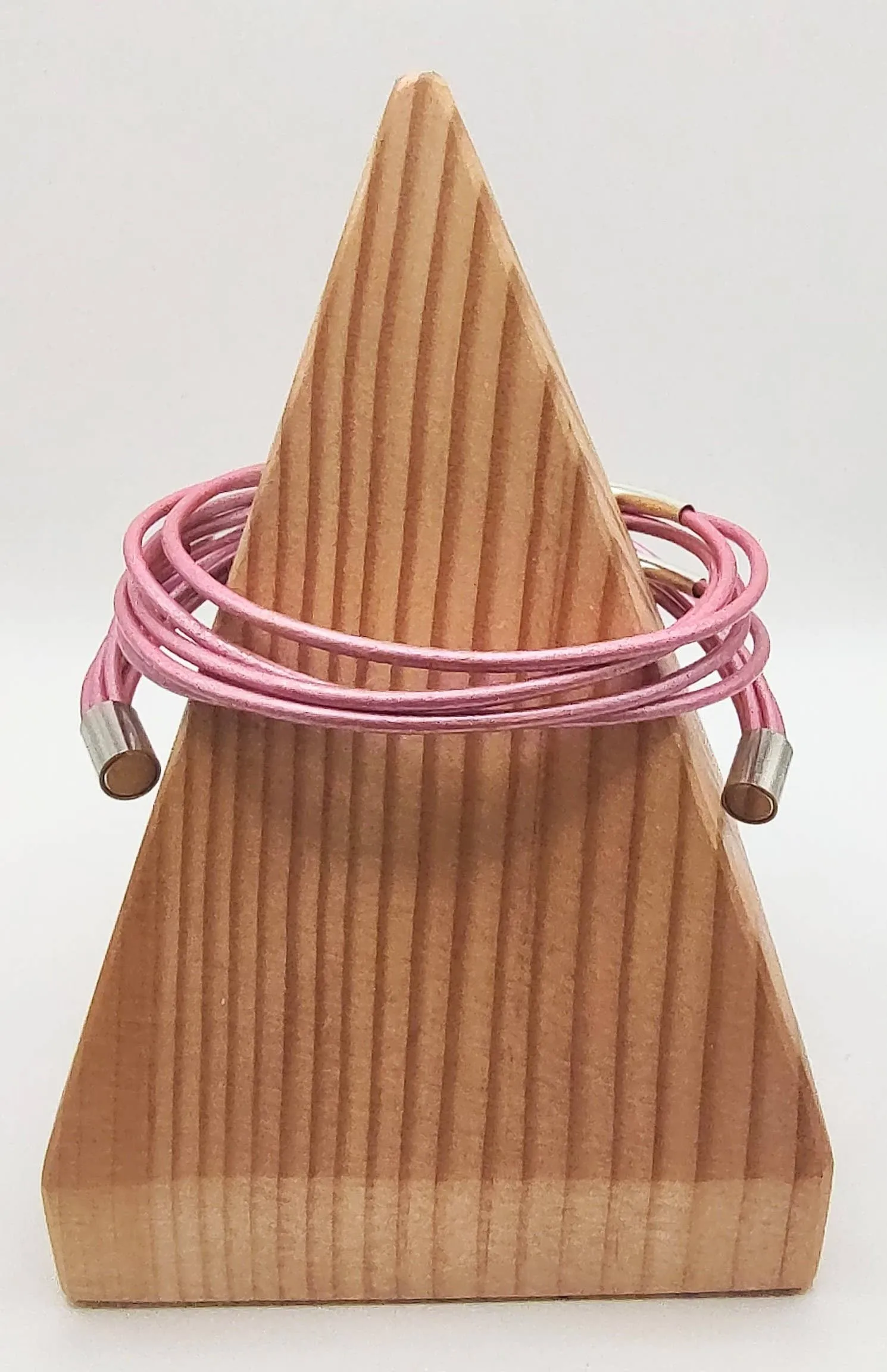 Genuine Leather Silver Plated Pink Wrap Bracelet