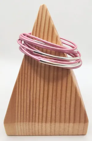 Genuine Leather Silver Plated Pink Wrap Bracelet