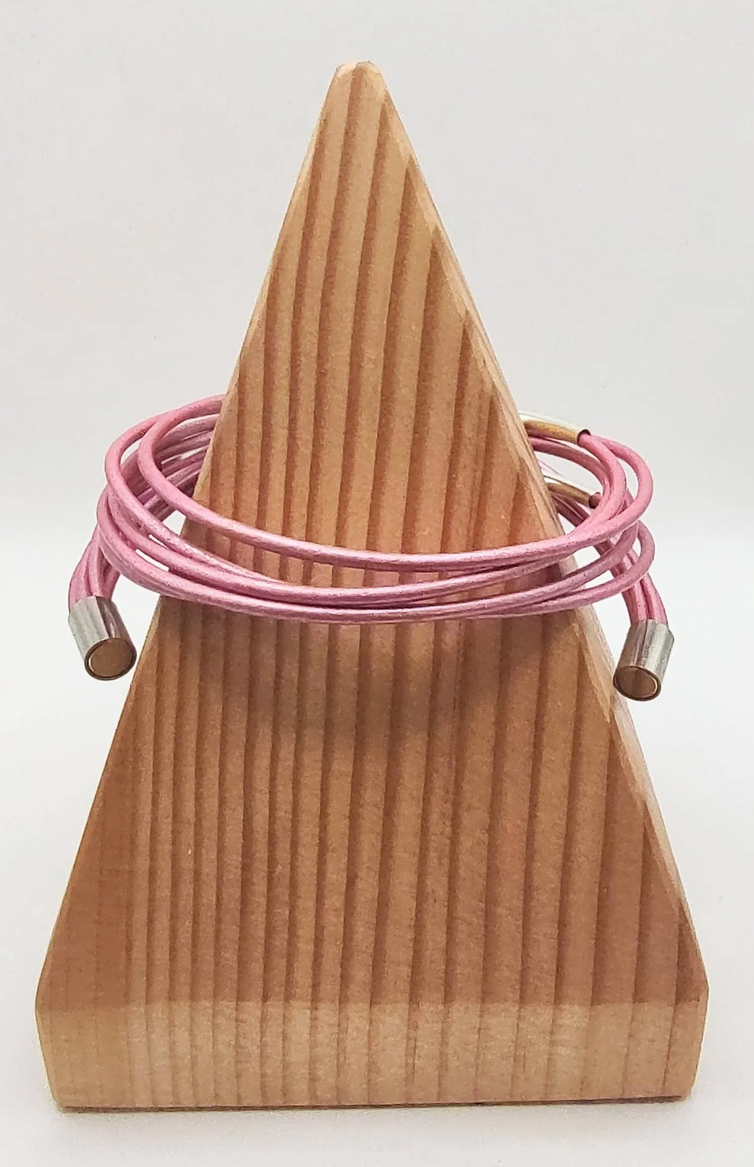 Genuine Leather Silver Plated Pink Wrap Bracelet