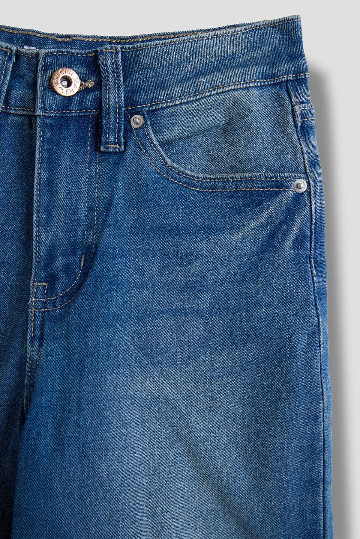 Girls Wide Leg Mega Cuff Raw Hem