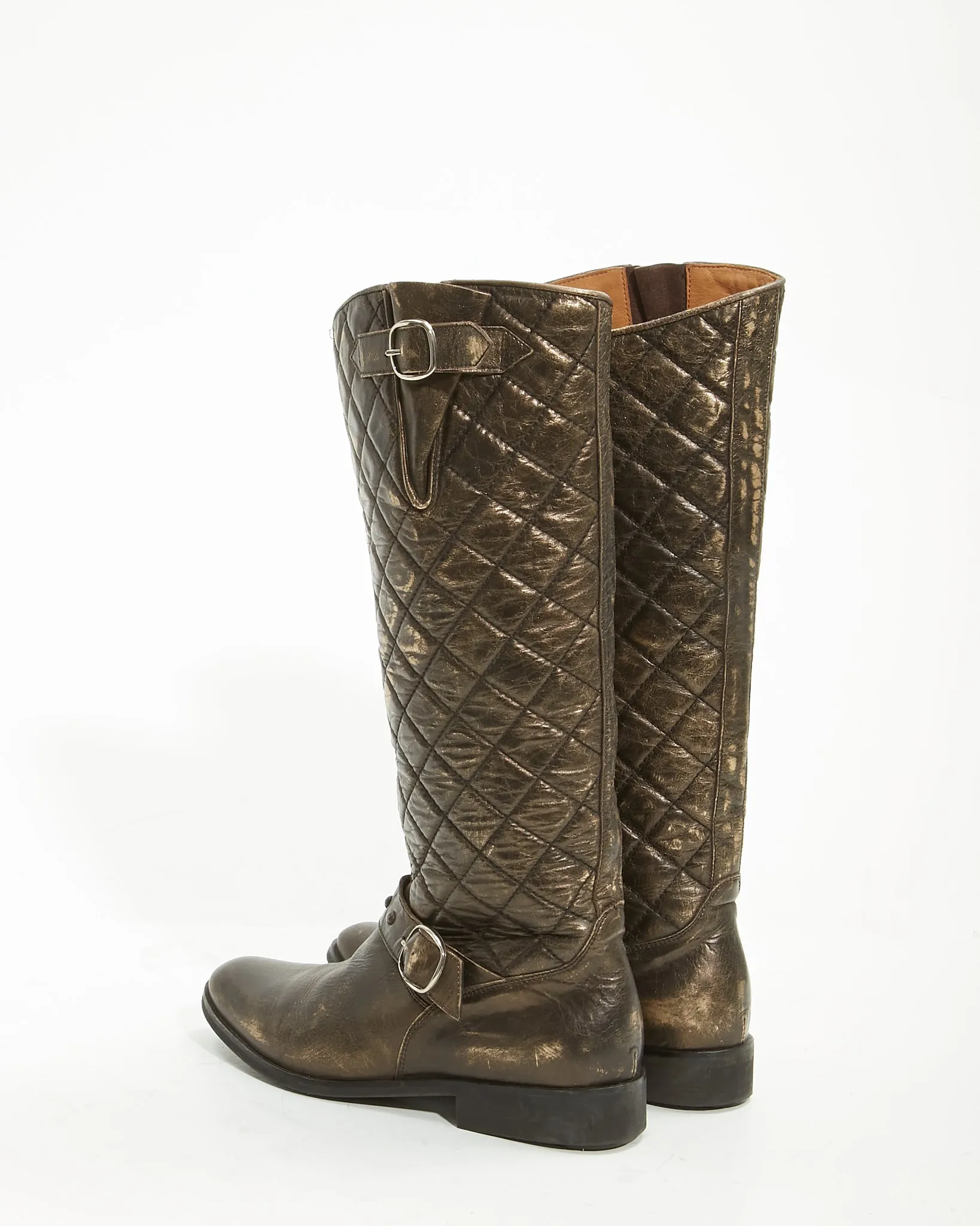 Golden Goose Antique Metallic Gold Quilted Cowboy Boots - 38