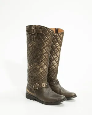Golden Goose Antique Metallic Gold Quilted Cowboy Boots - 38