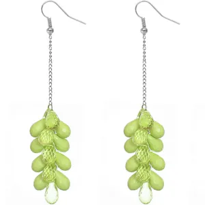 Green Beaded Layer Drop Chain Earrings