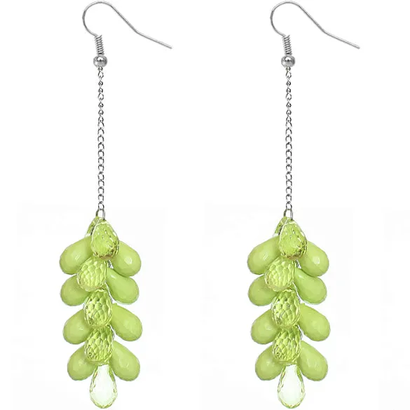 Green Beaded Layer Drop Chain Earrings