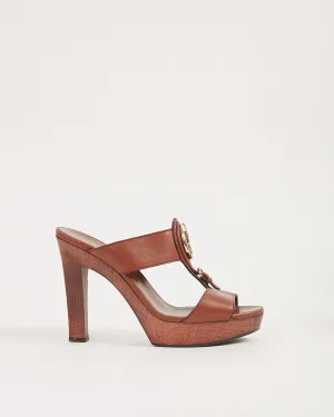 Gucci Brown Leather & Wood Platform Heels - 38