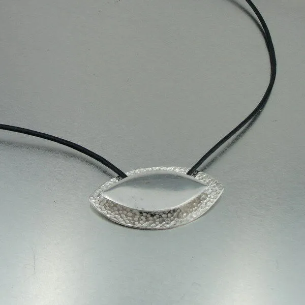 Hadar Designers Black Leather 925 Sterling Silver Pendant Handmade Modern (H)y