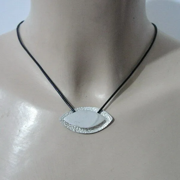 Hadar Designers Black Leather 925 Sterling Silver Pendant Handmade Modern (H)y