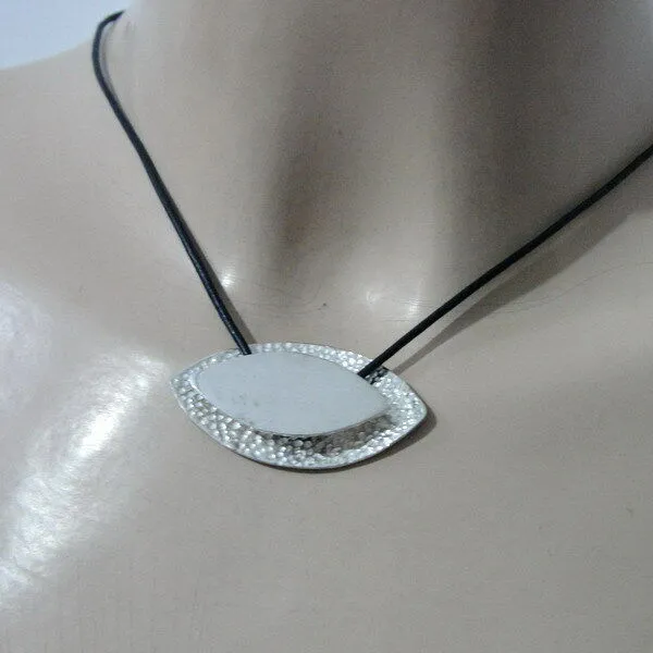 Hadar Designers Black Leather 925 Sterling Silver Pendant Handmade Modern (H)y