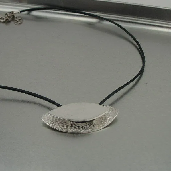Hadar Designers Black Leather 925 Sterling Silver Pendant Handmade Modern (H)y
