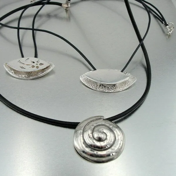 Hadar Designers Black Leather 925 Sterling Silver Pendant Handmade Modern (H)y