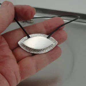 Hadar Designers Black Leather 925 Sterling Silver Pendant Handmade Modern (H)y