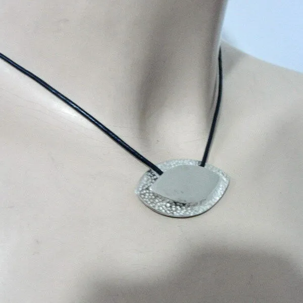 Hadar Designers Black Leather 925 Sterling Silver Pendant Handmade Modern (H)y
