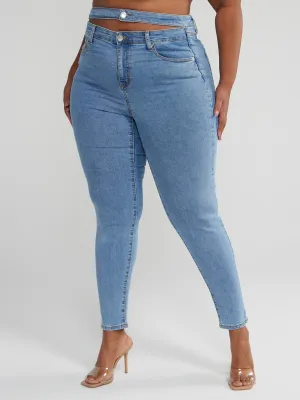High Rise Double Waistband Cutout Skinny Jeans