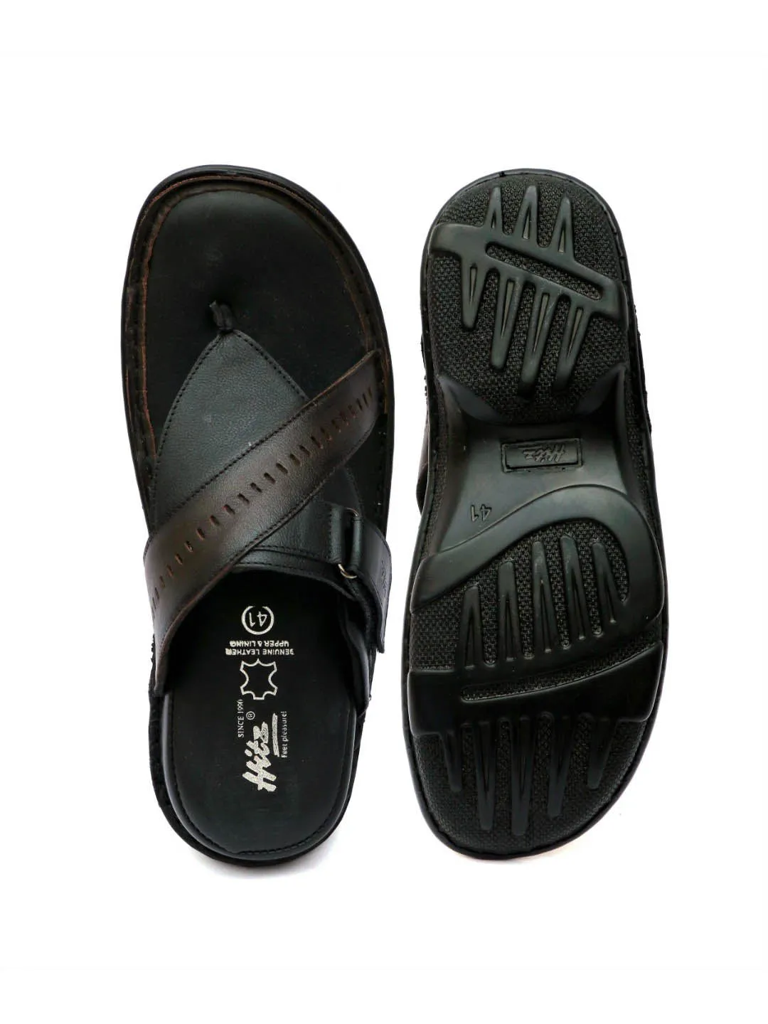 HITZ9234 Men's Black Leather Casual Open Slipper