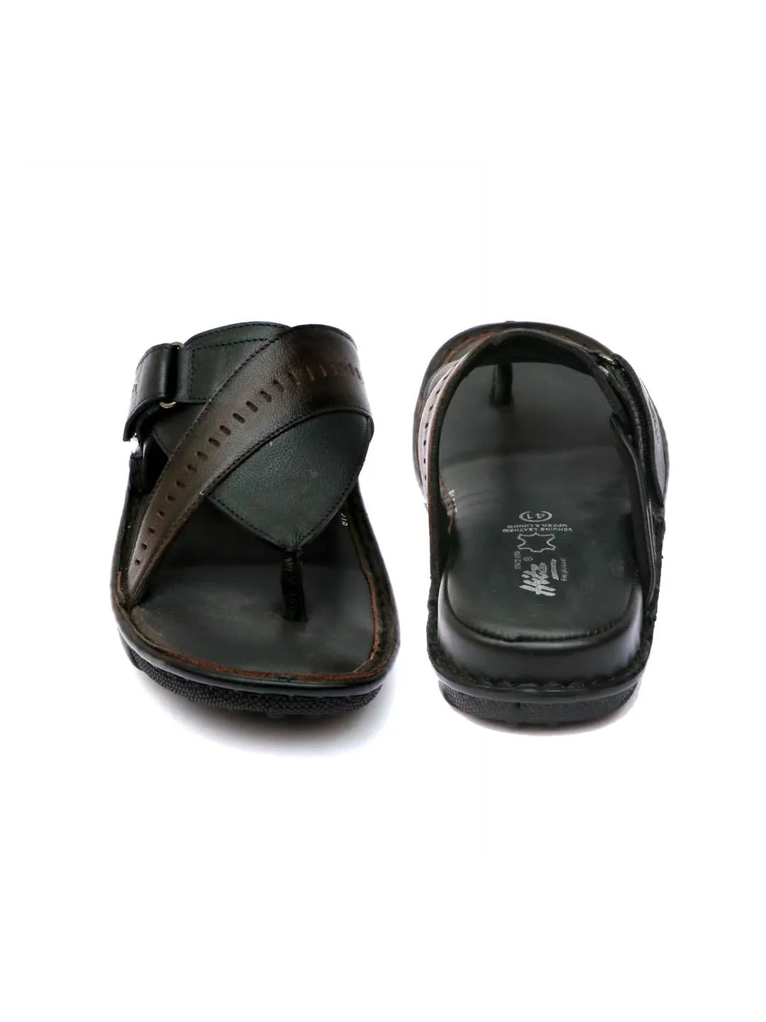 HITZ9234 Men's Black Leather Casual Open Slipper
