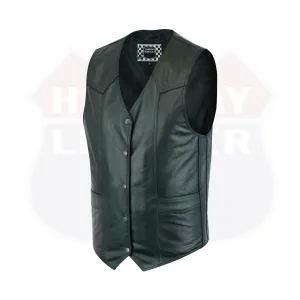HL11600NKD Buffalo Nickel Snaps Plain Close Sides Basic Motorcycle Leather Vest