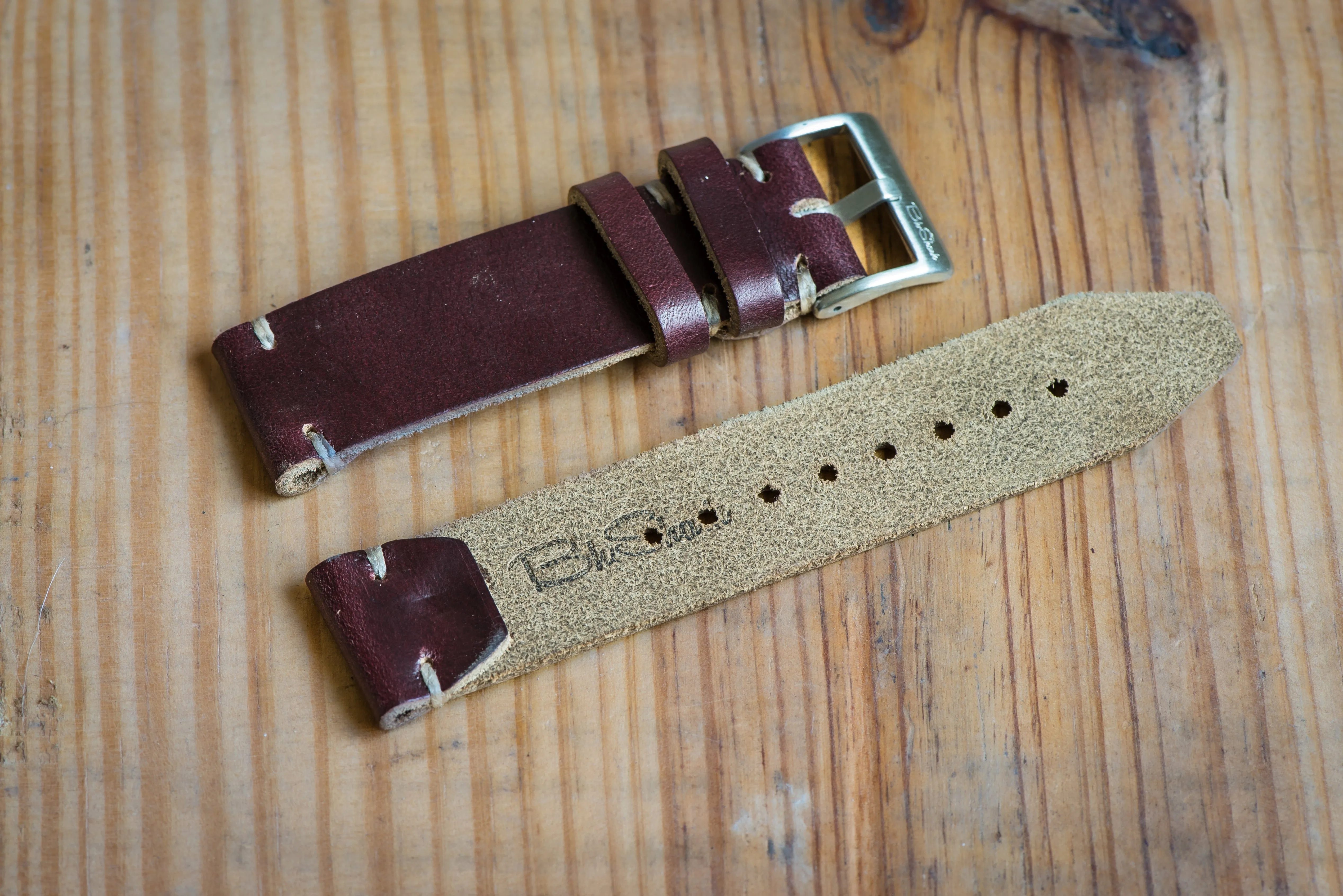 Horween Leather Watch Strap – Handmade in USA – Burgundy (Color 8)