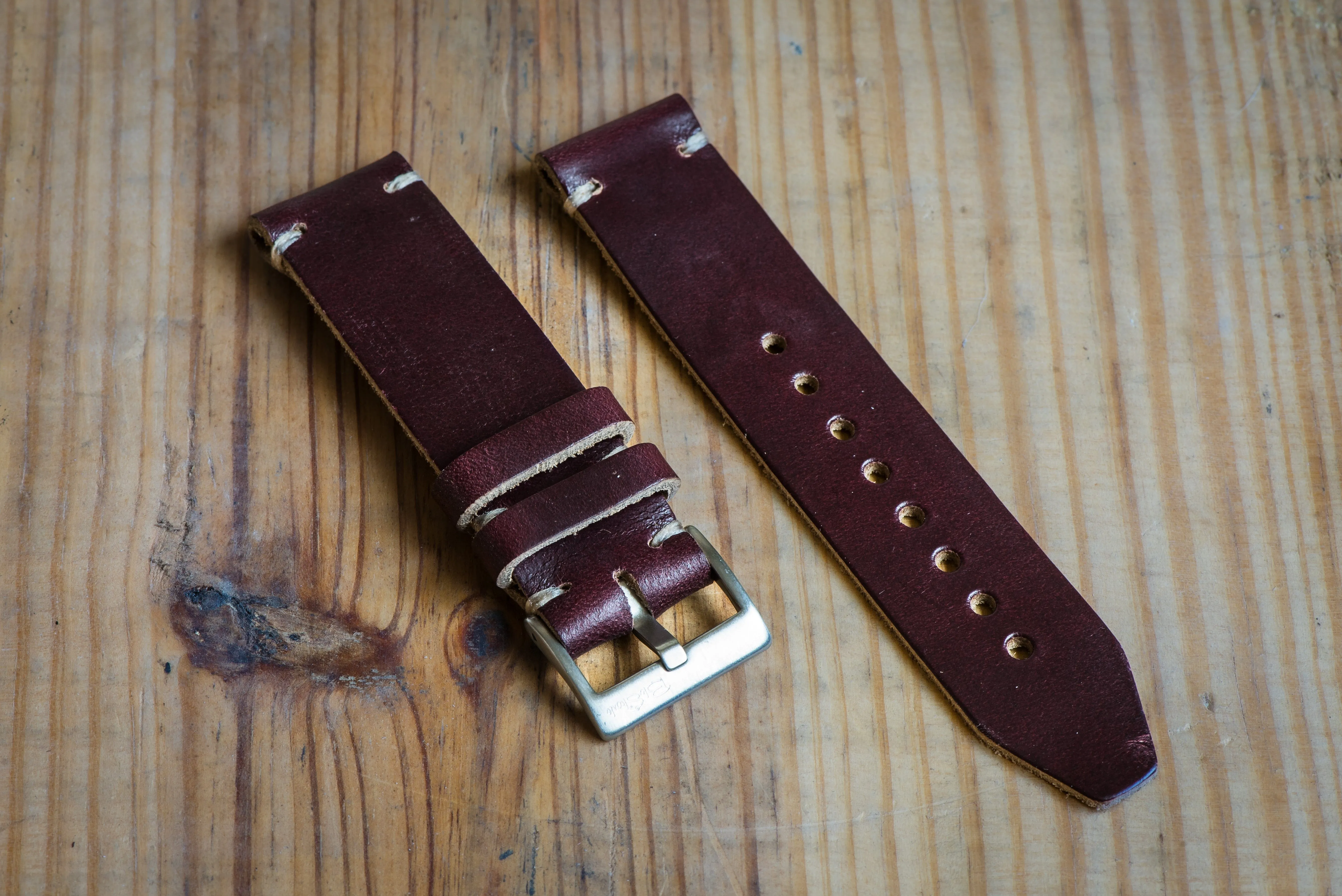 Horween Leather Watch Strap – Handmade in USA – Burgundy (Color 8)