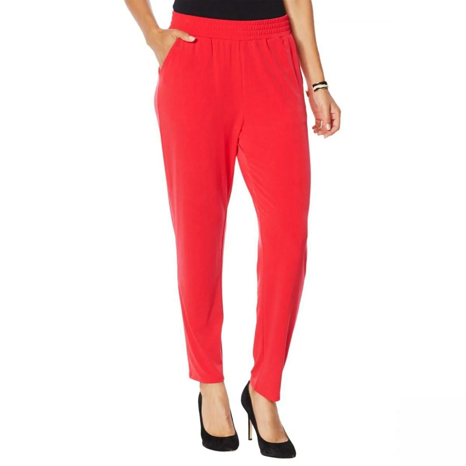 IMAN Women's Global Chic Ankle Pants With Pockets Red Large