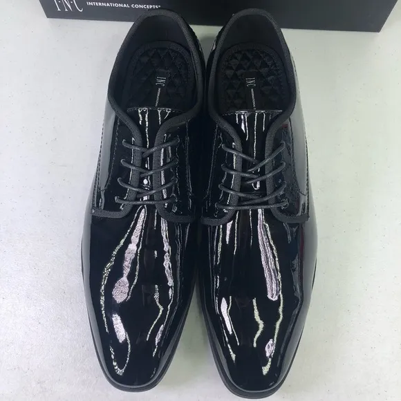INC International Concepts Curtis Patent Leather Black Derby Shoes