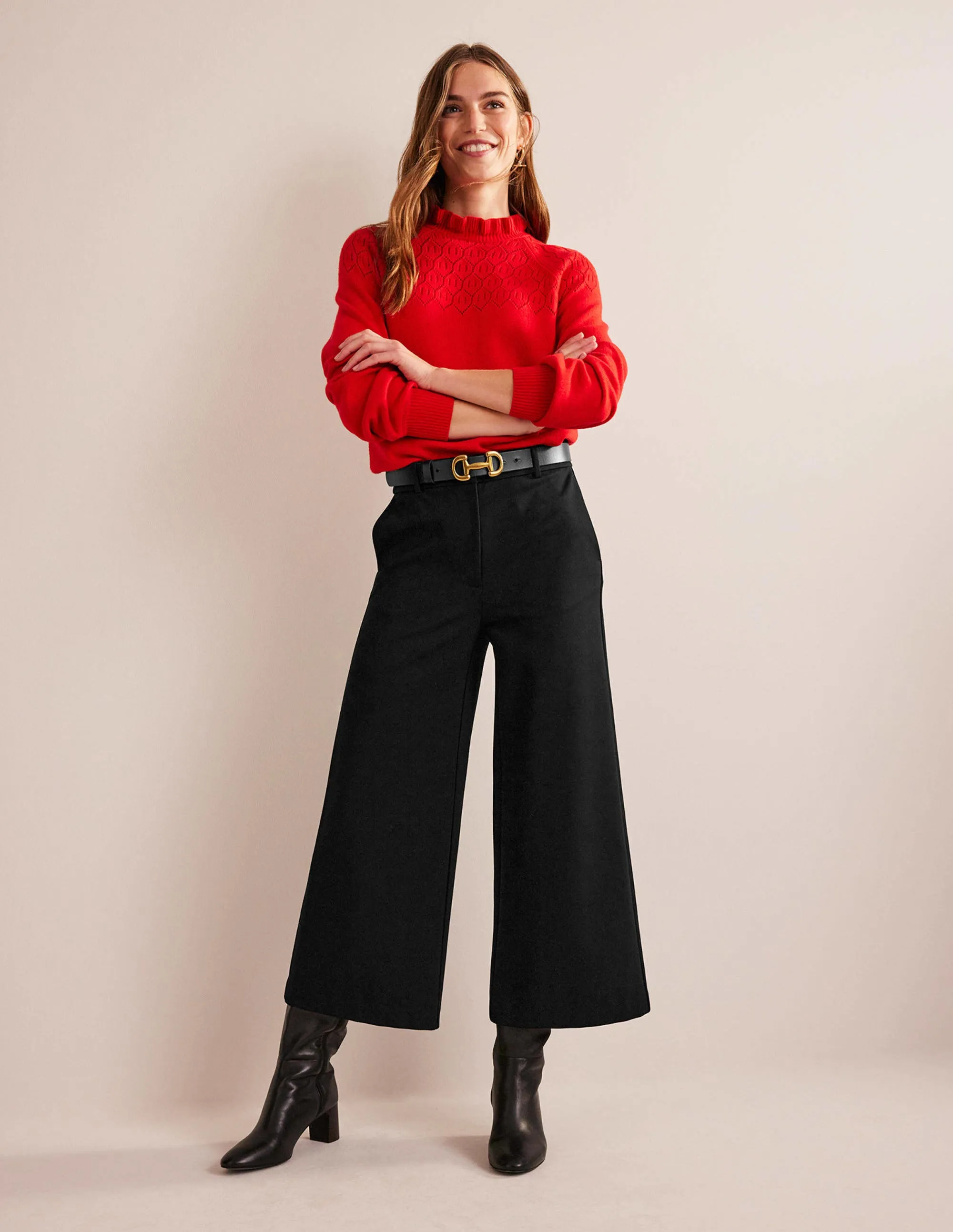 Jersey-Culotte mit weitem Bein-Schwarz