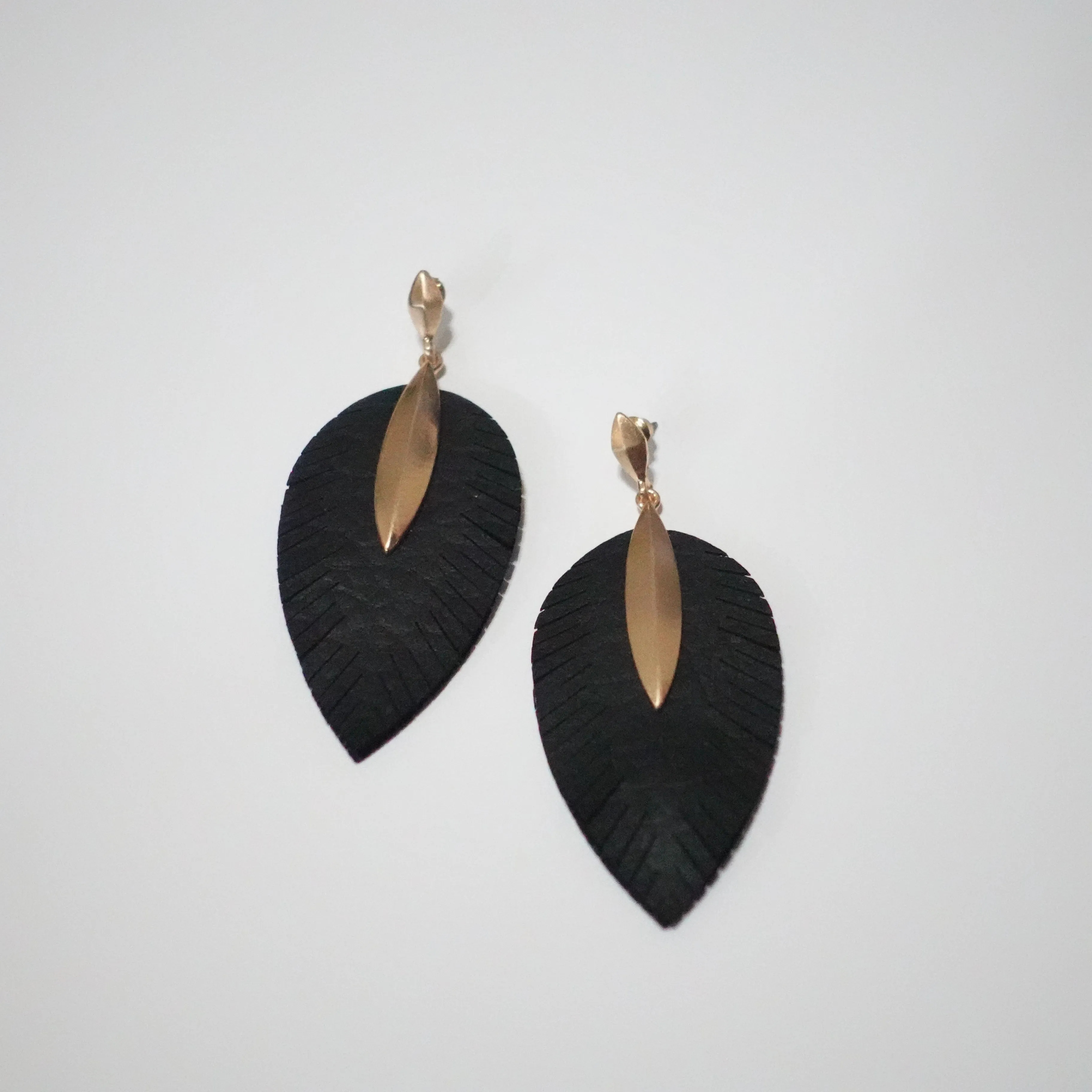 Leather Feather Drop Earrings