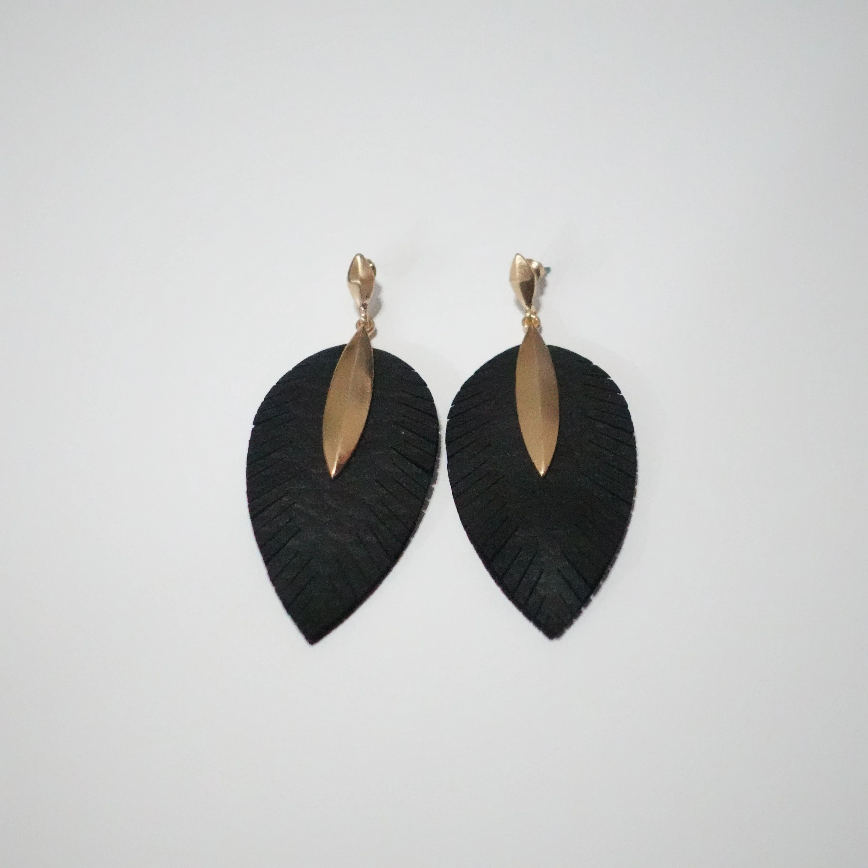 Leather Feather Drop Earrings