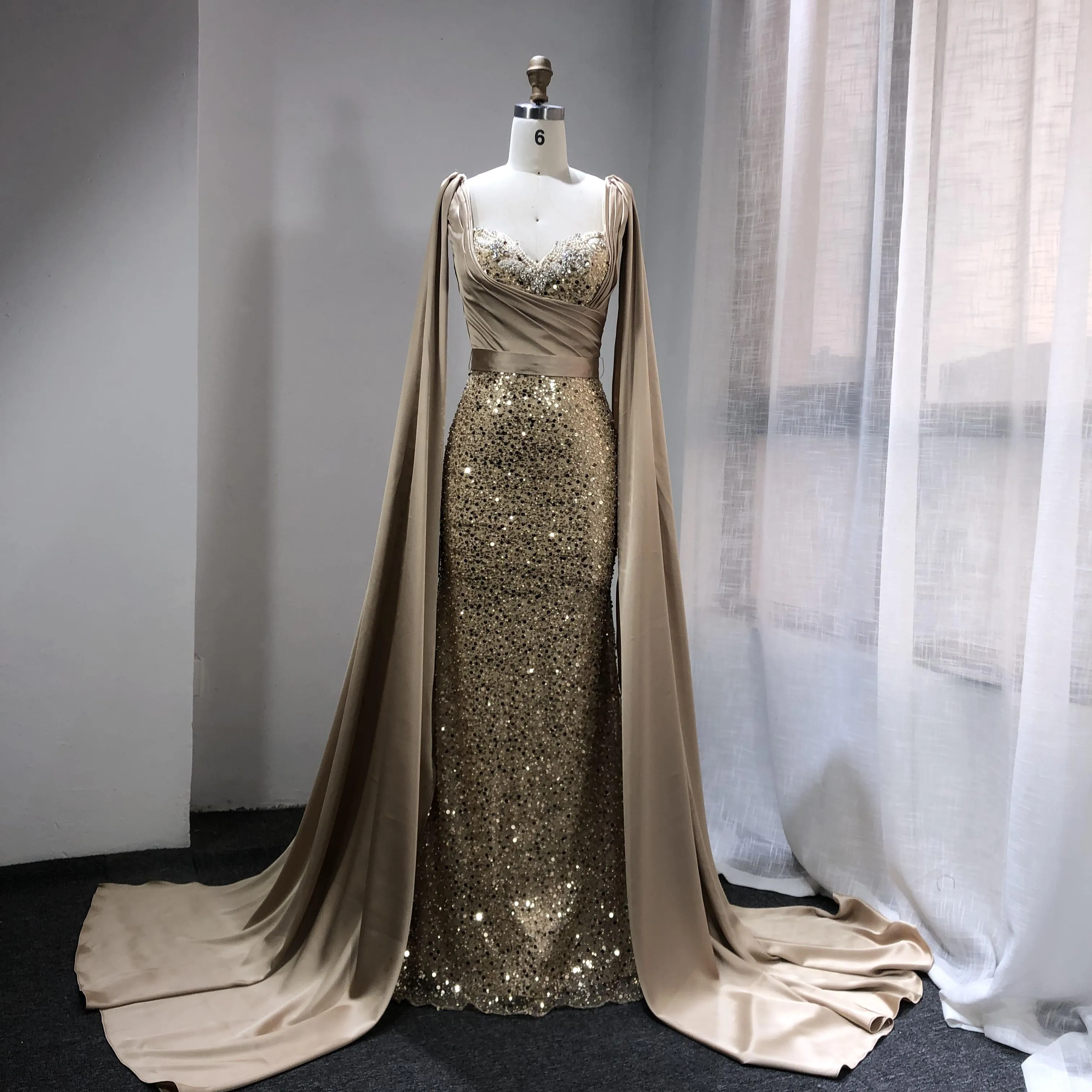 Long Satin Beading Elegant Dresses