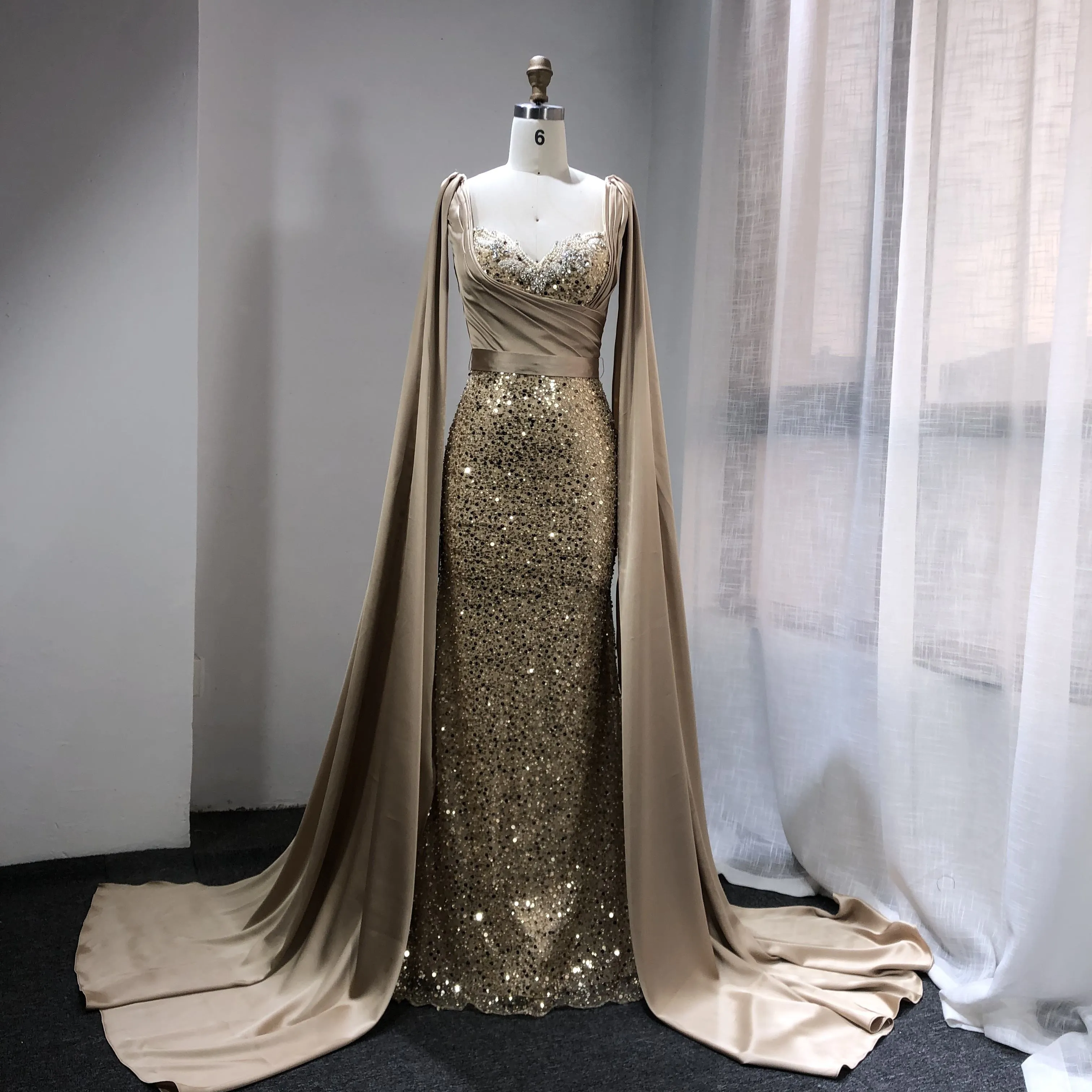 Long Satin Beading Elegant Dresses