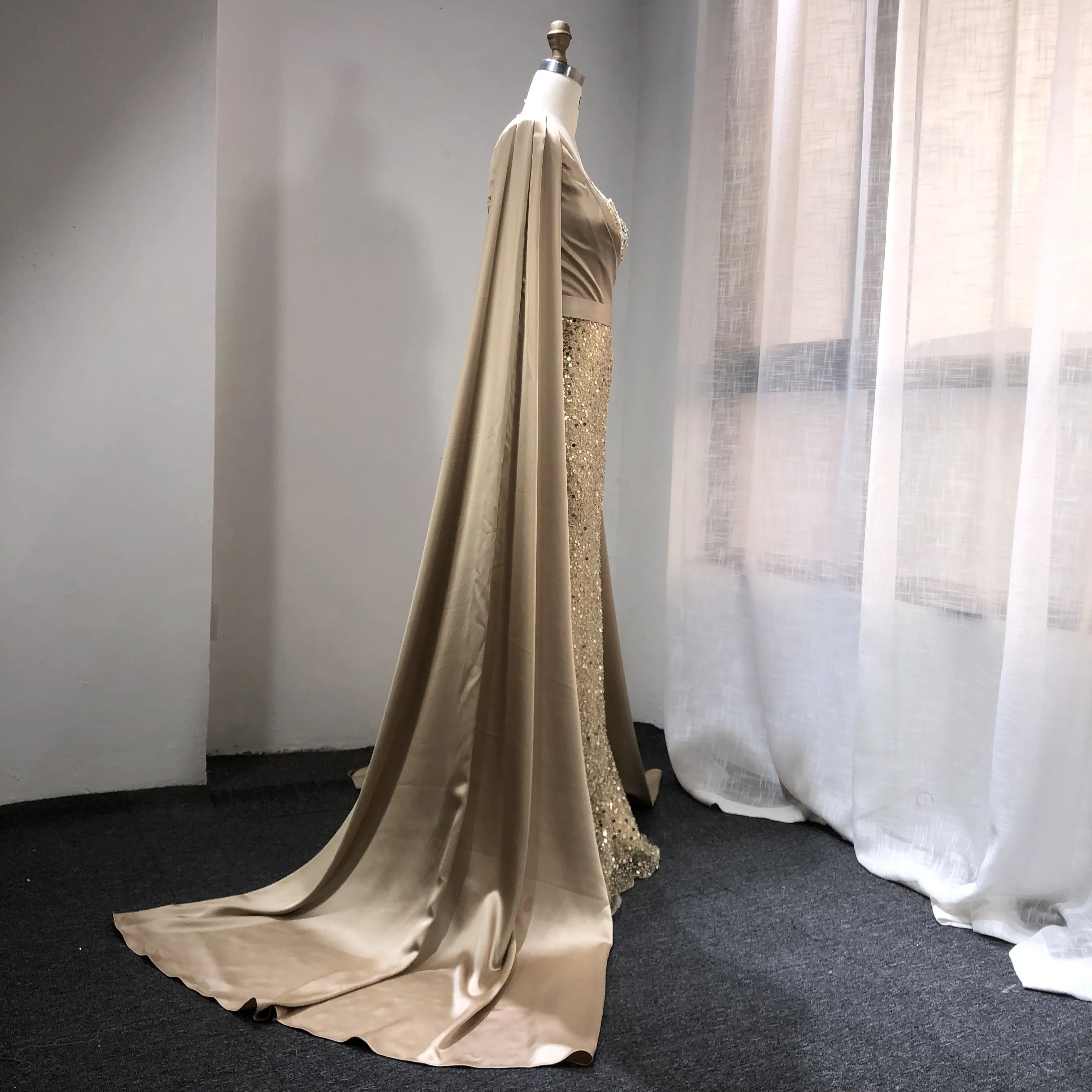 Long Satin Beading Elegant Dresses