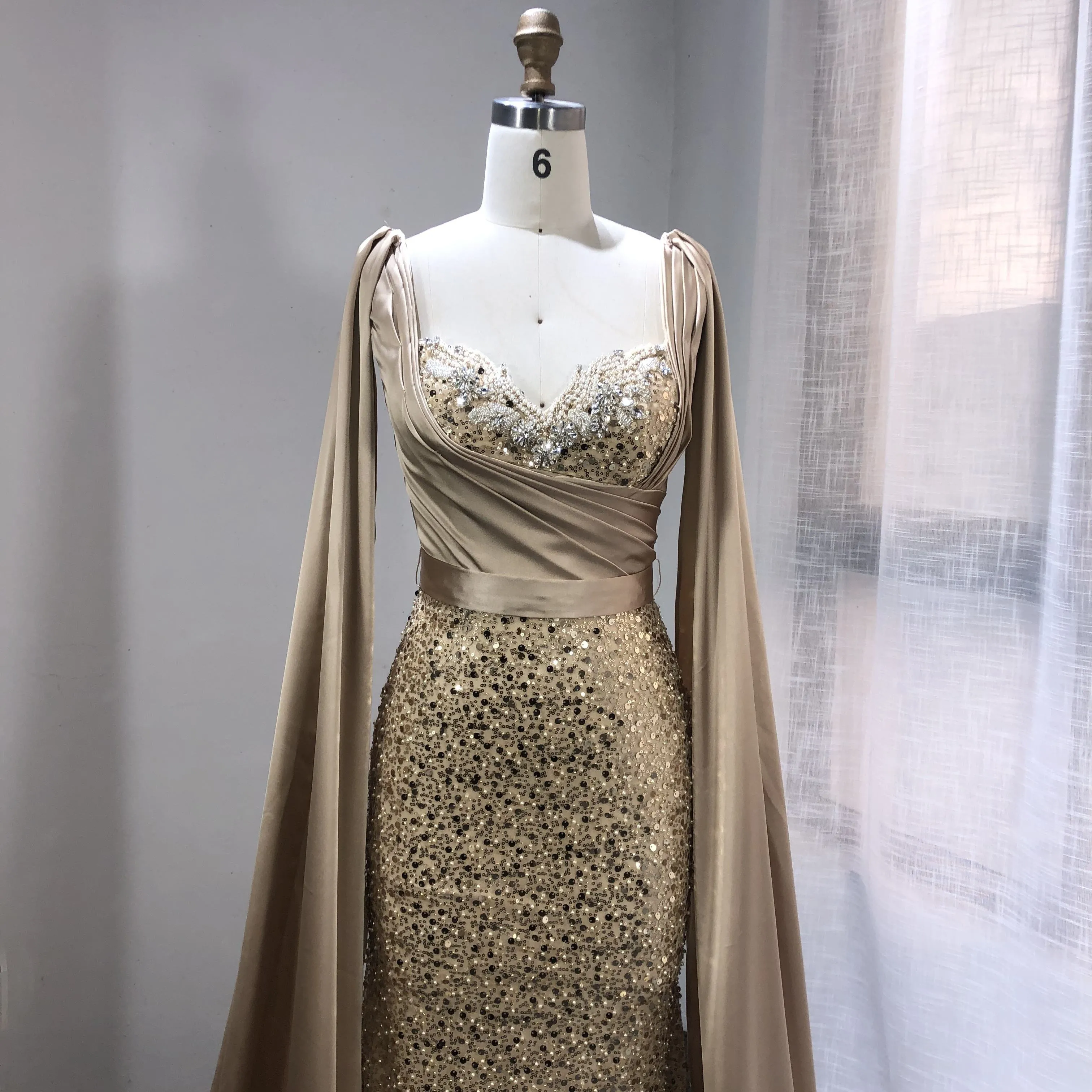 Long Satin Beading Elegant Dresses