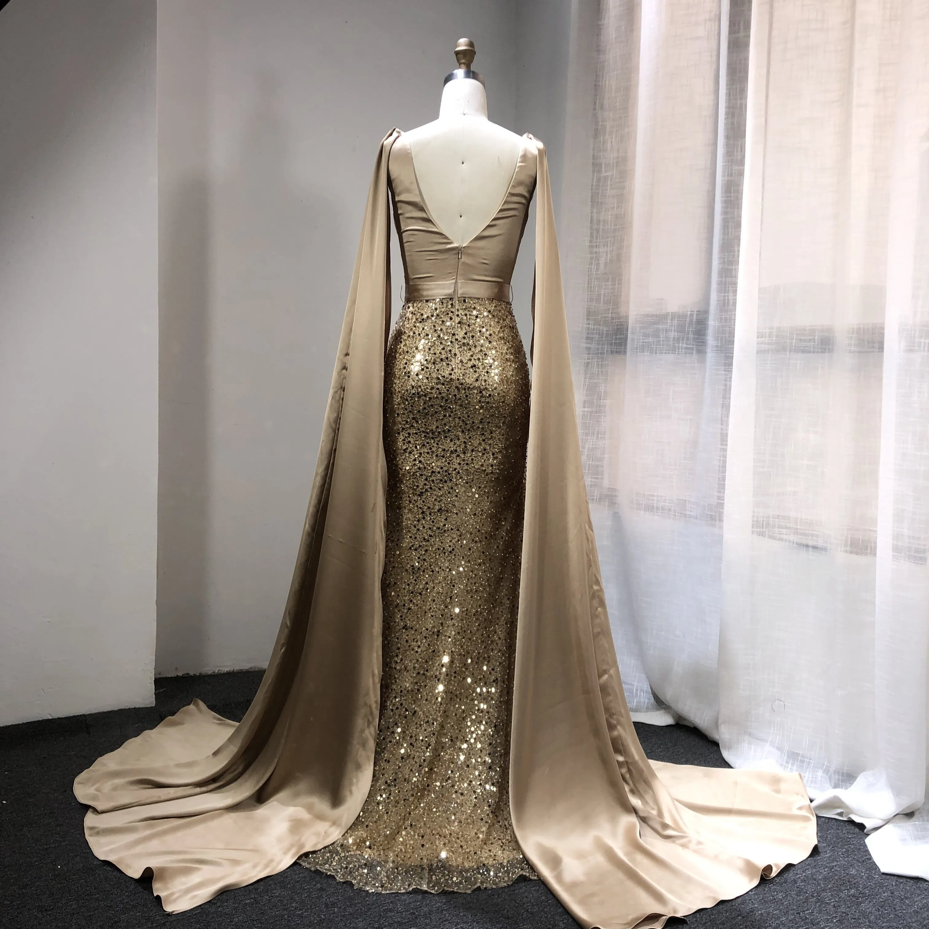 Long Satin Beading Elegant Dresses