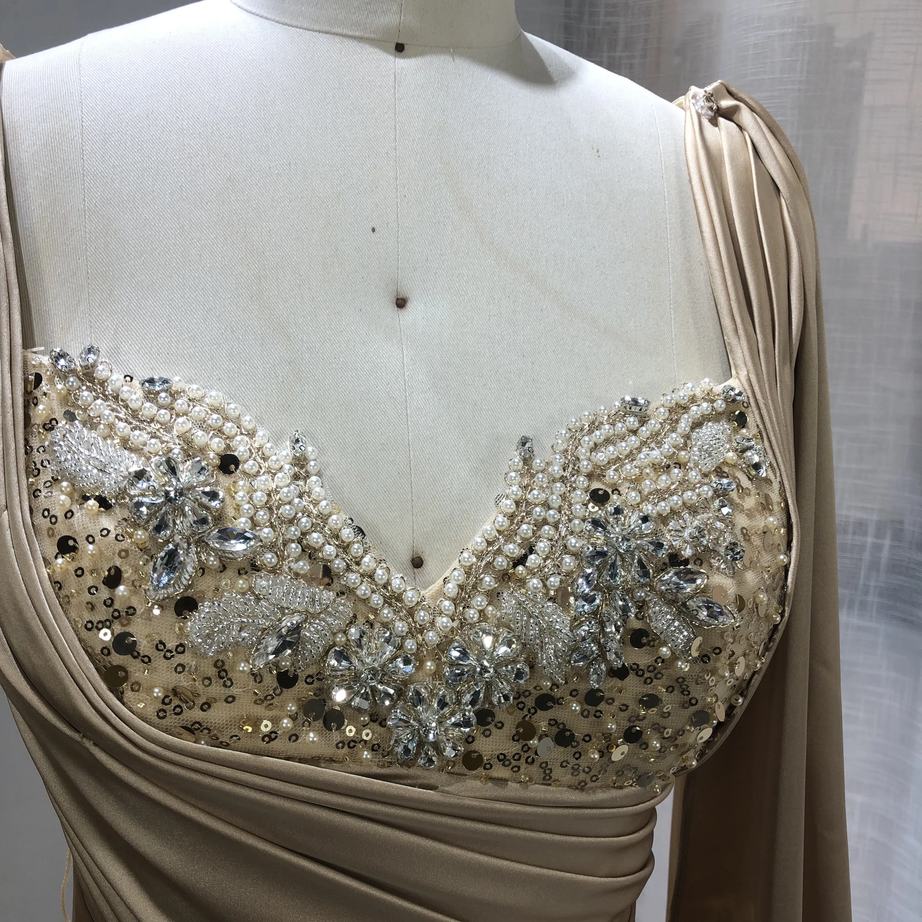 Long Satin Beading Elegant Dresses