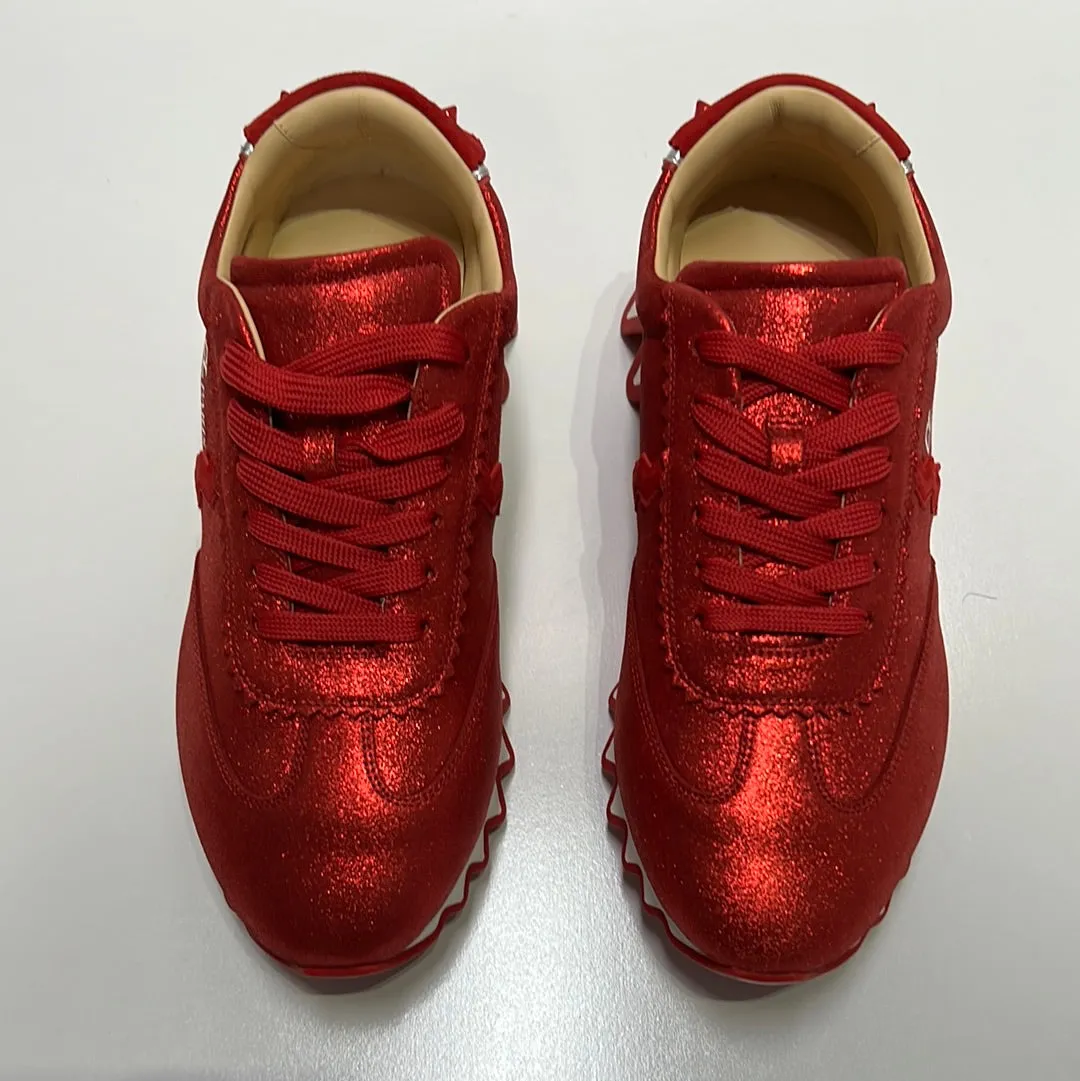 Loubishark Flat Metallic Suede Red Sole Runner Sneakers