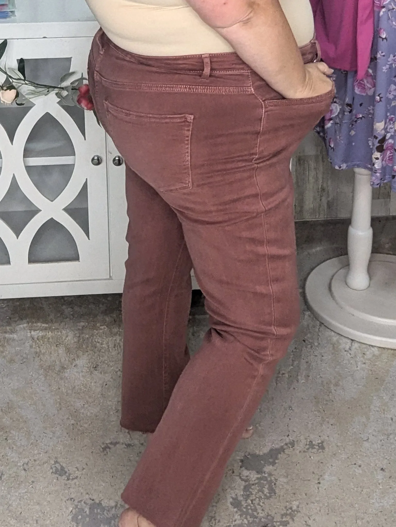 Lovervet Stretchy Straight Ankle Jean in Berry Raisin