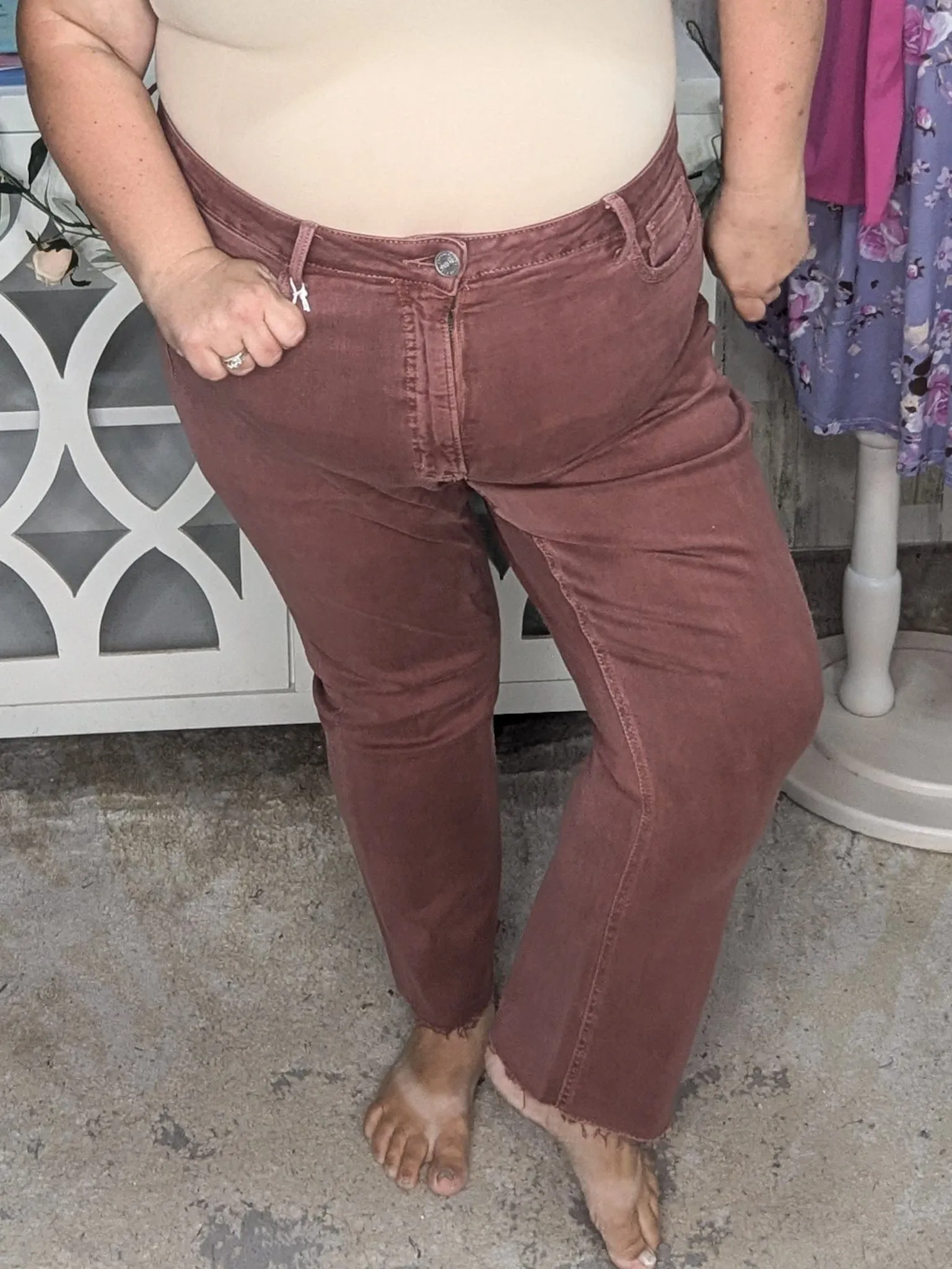 Lovervet Stretchy Straight Ankle Jean in Berry Raisin