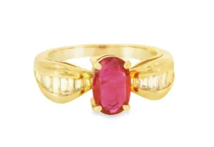 Magnificent Estate 14K Yellow Gold Solitaire Natural Ruby Diamond Ring