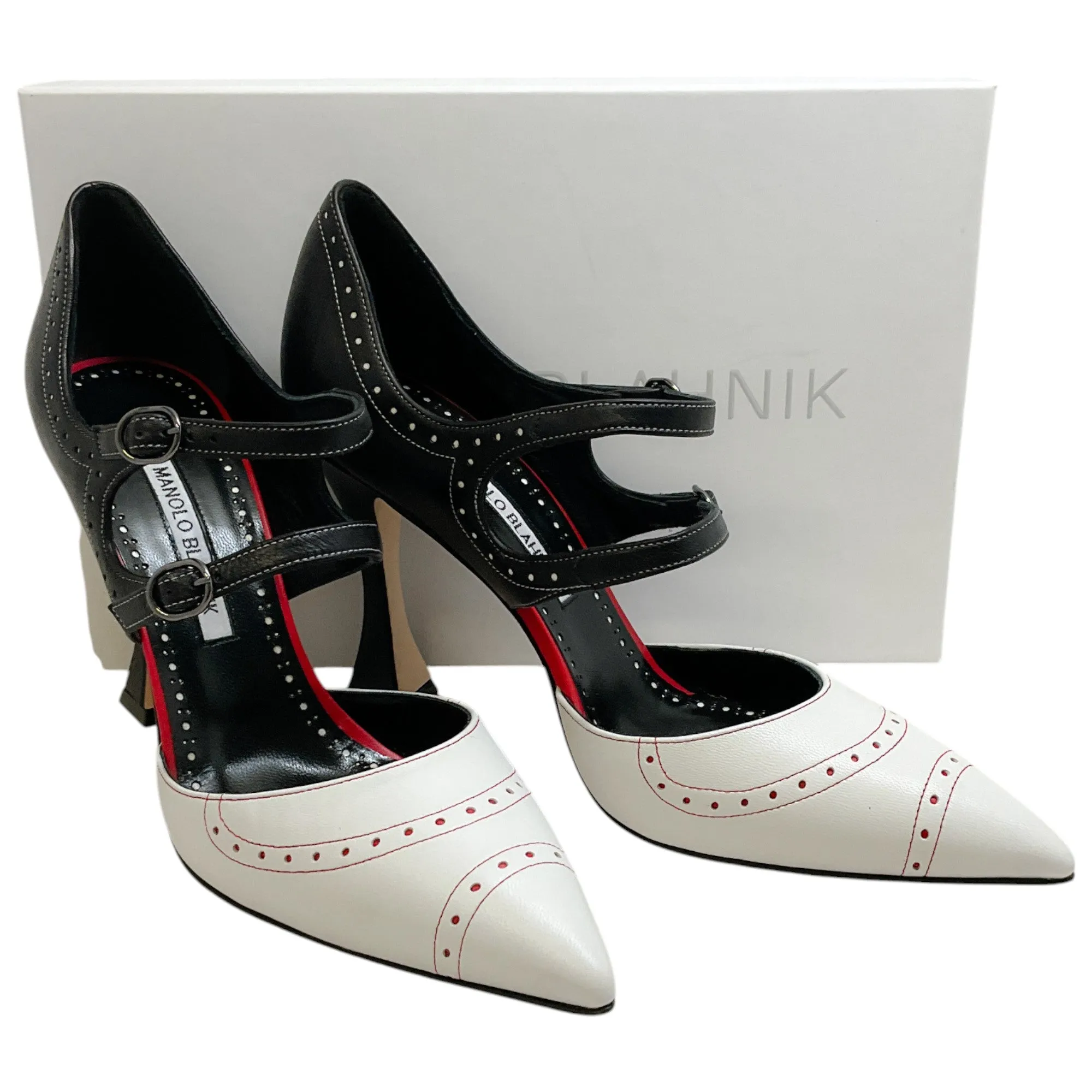 Manolo Blahnik White / Black / Red Monzubo Pumps