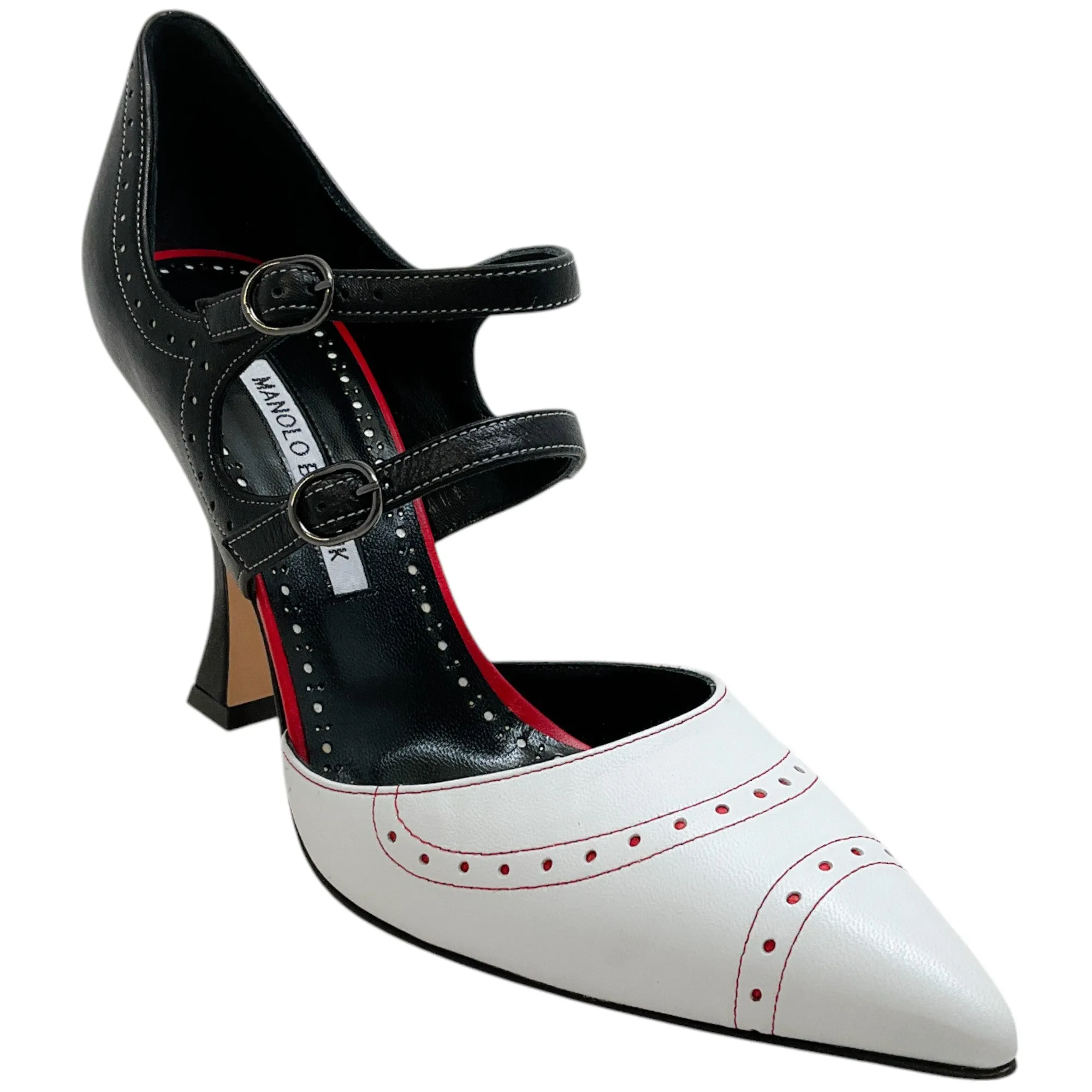 Manolo Blahnik White / Black / Red Monzubo Pumps