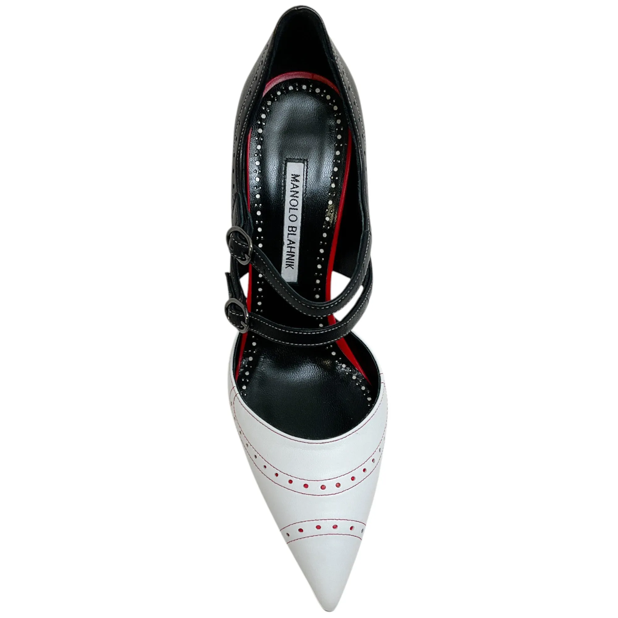 Manolo Blahnik White / Black / Red Monzubo Pumps