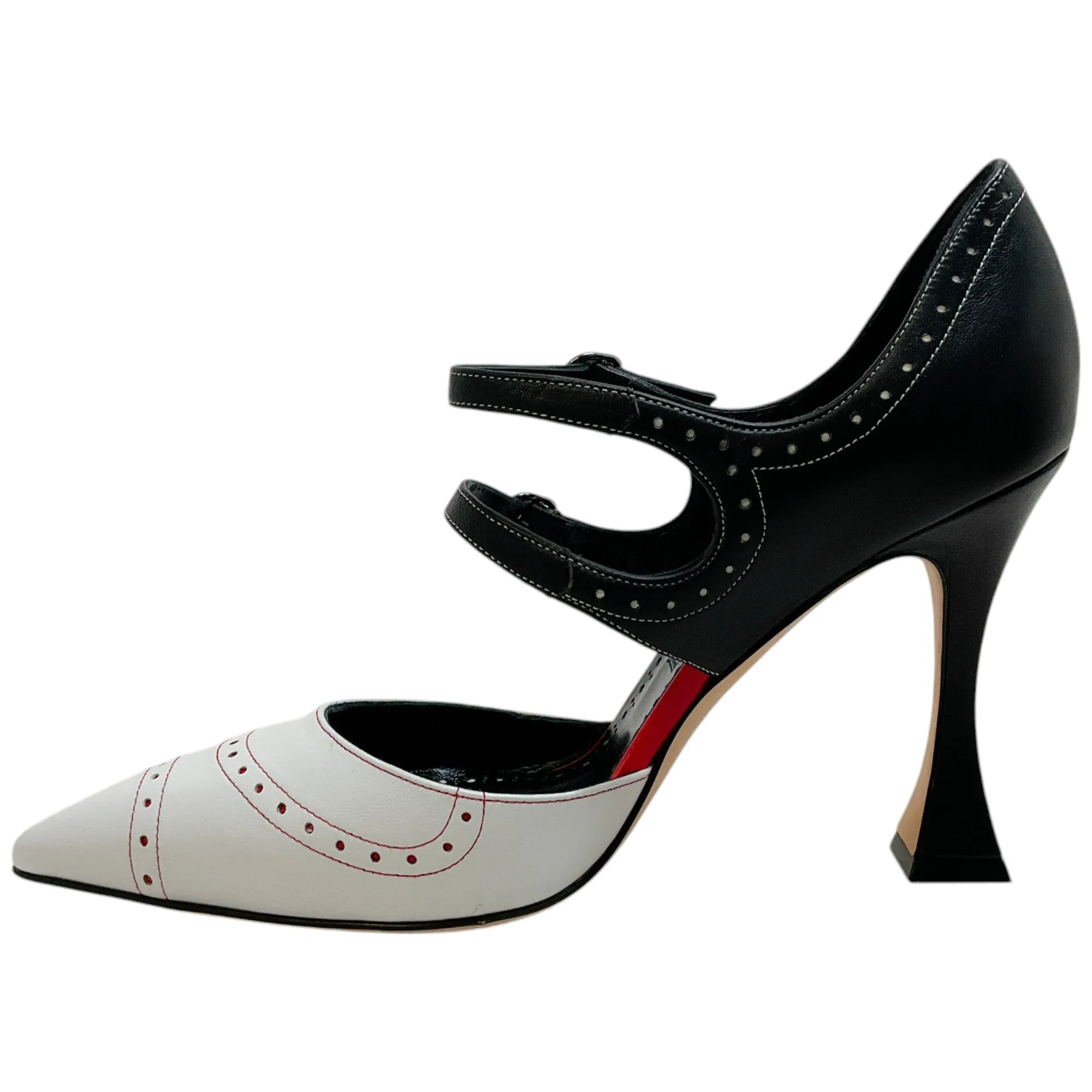 Manolo Blahnik White / Black / Red Monzubo Pumps