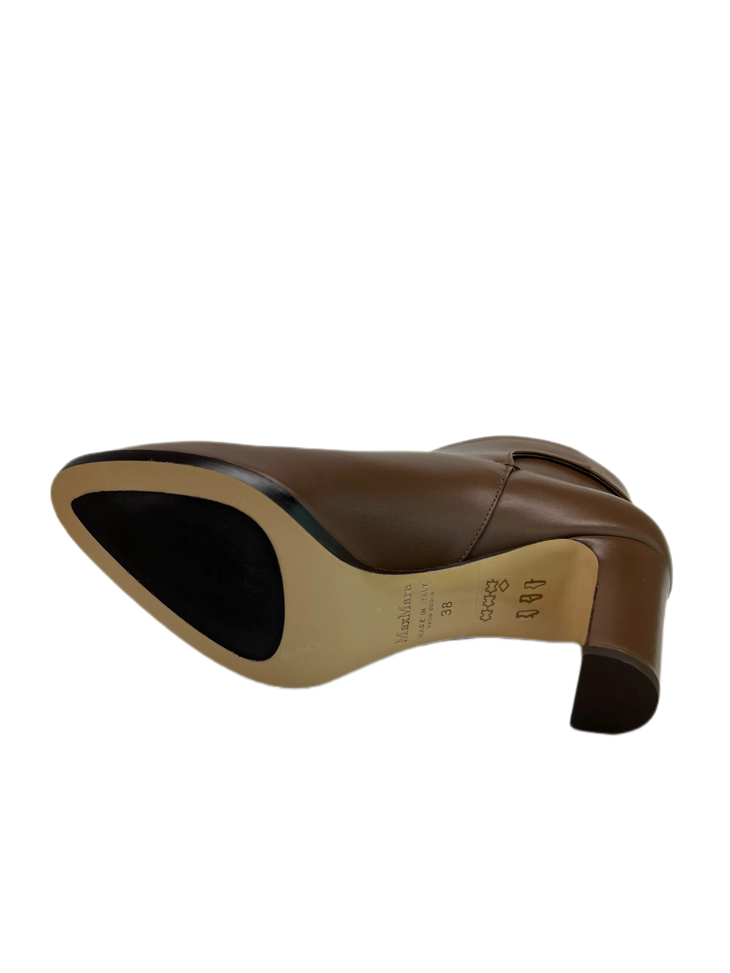 Max Mara Women's Tobacco Ornati Leather Block Heel Ankle Booties Size 8 NWB